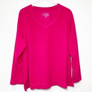 Made For Life Bright Pink VNeck Long sleeve Fleece Top NWOT